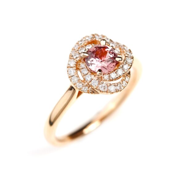 Bague fiançailles saphir rose orange et diamants Florentine