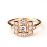 Bague style Art Déco diamants et or rose millegrain