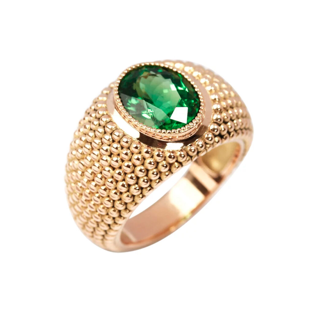 Bague jonc boule tourmaline verte ovale