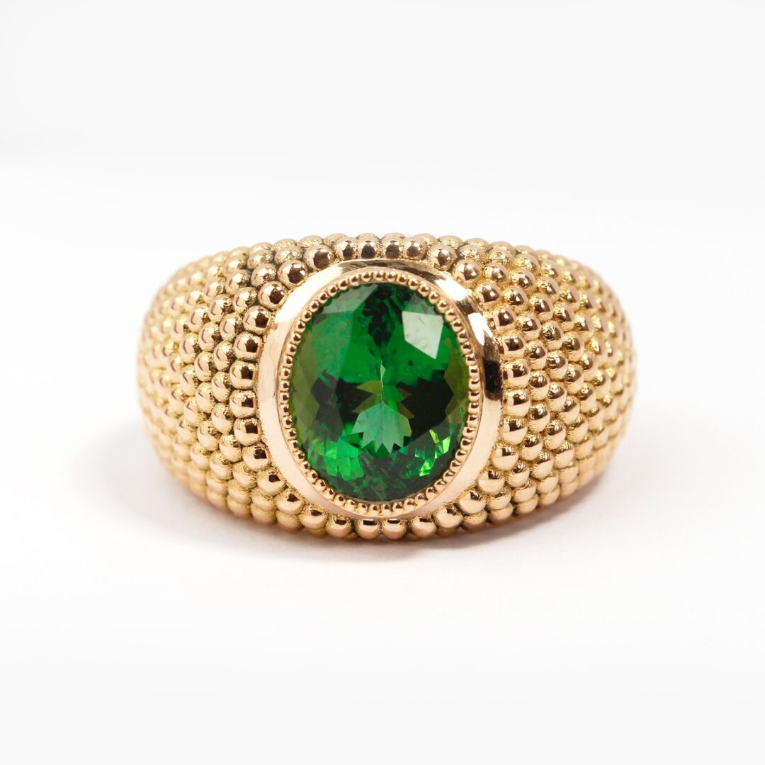 Bague jonc boule tourmaline verte ovale