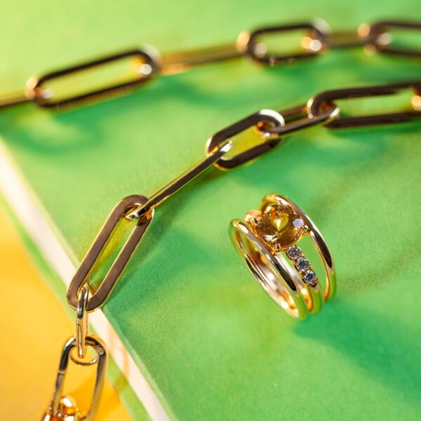 Bague tourmaline jaune d'or diamants et or jaune