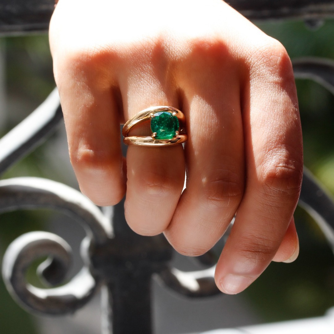 Bague emeraude sales or rose