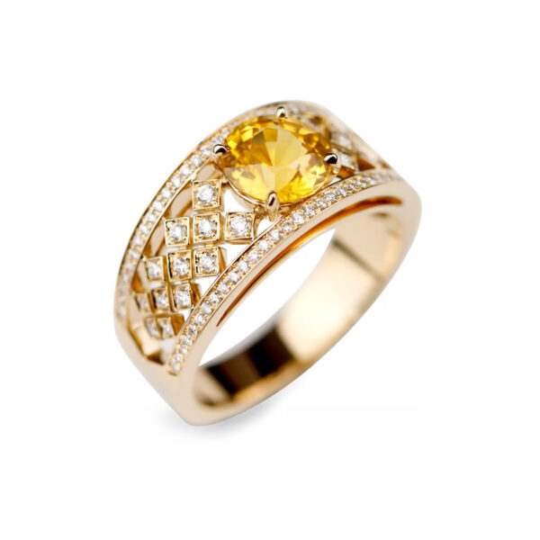 Bague saphir jaune diamants et or jaune