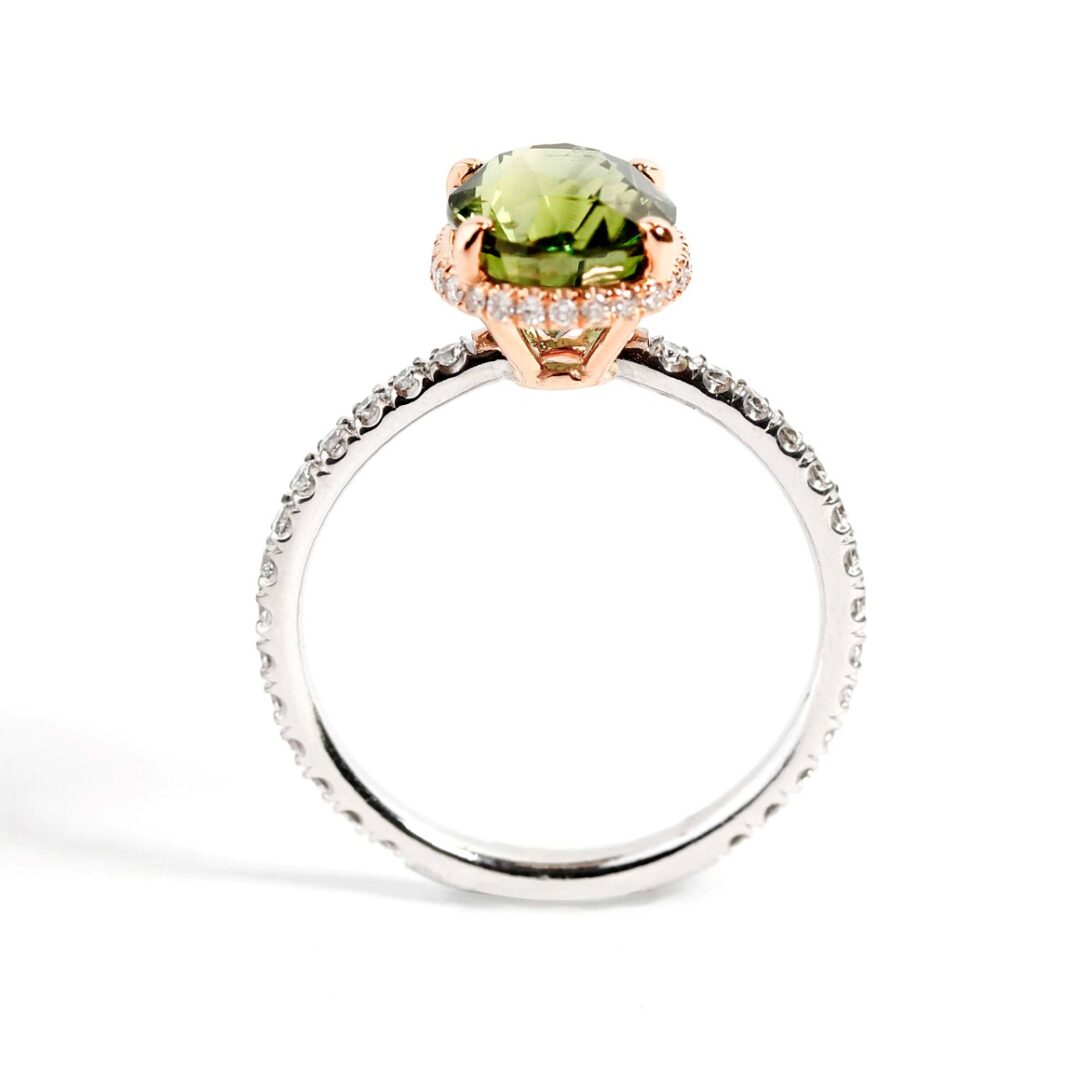 Bague saphir vert diamants or rose et or blanc