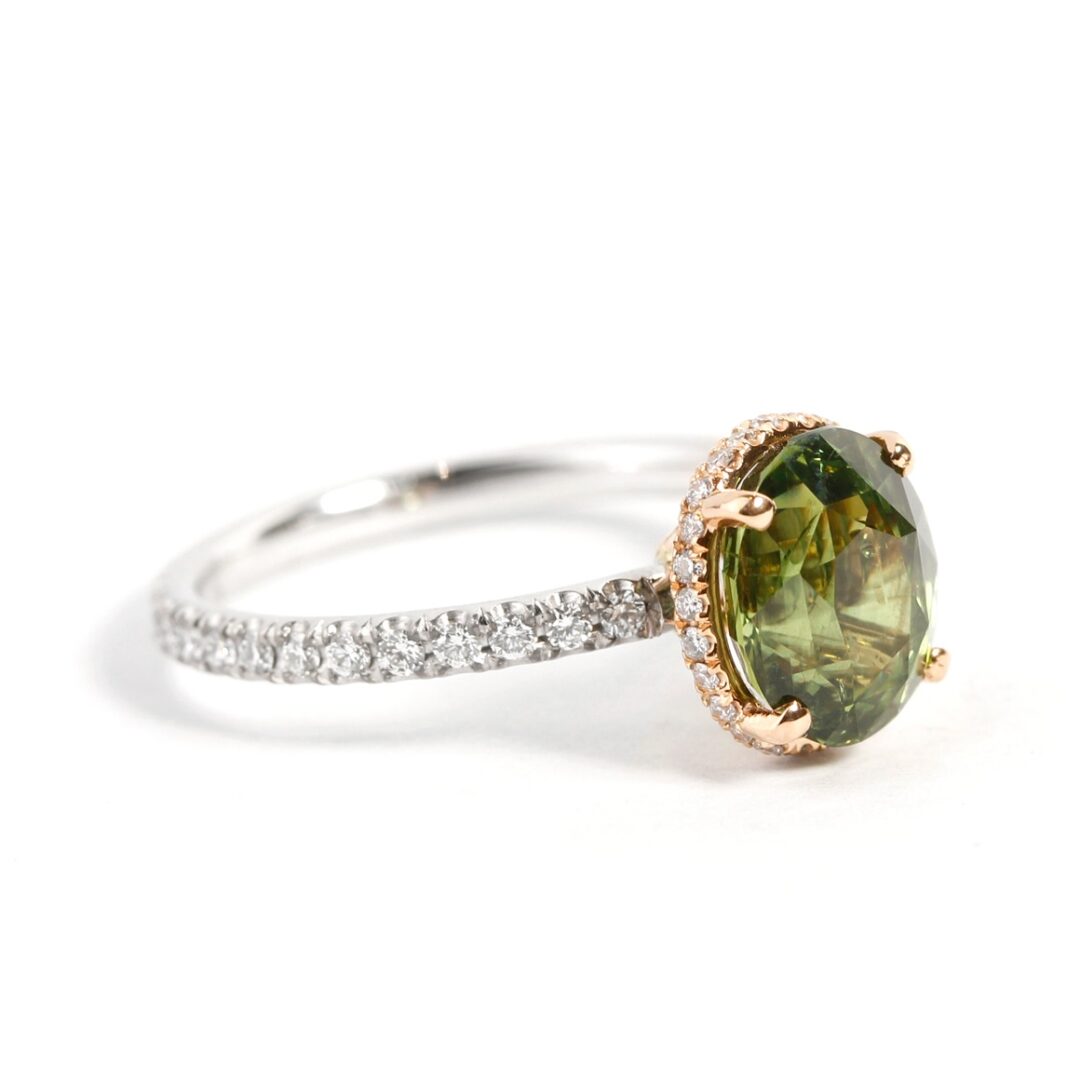 Bague saphir vert diamants or rose et or blanc