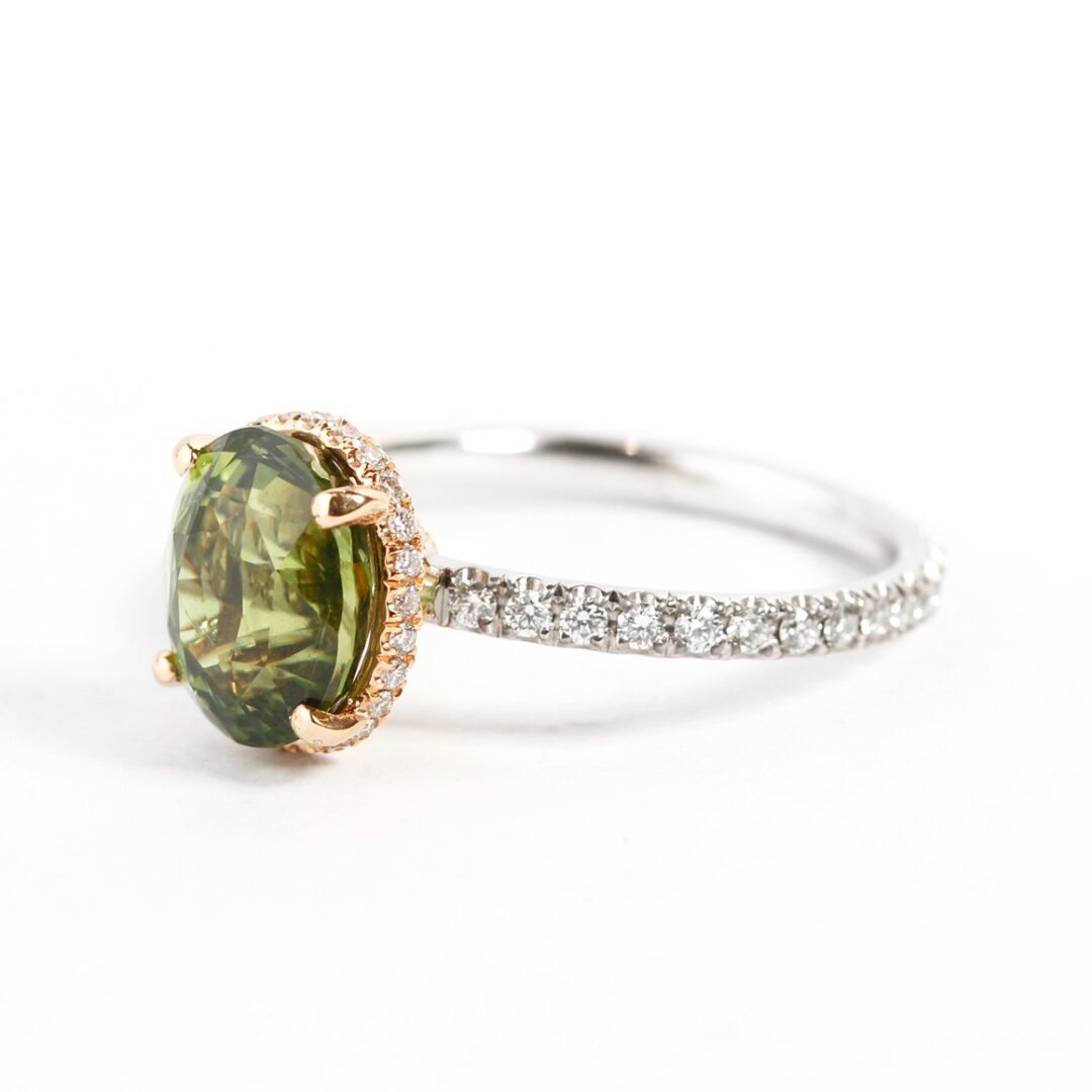 Bague saphir vert diamants or rose et or blanc
