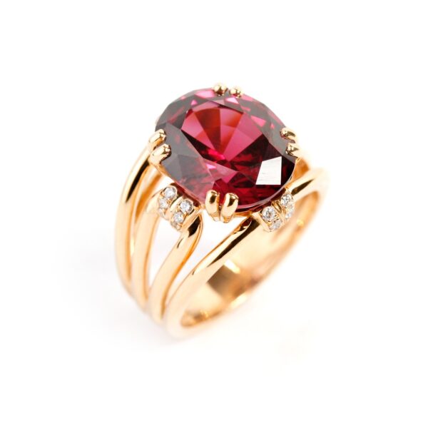 Bague grenat rouge rose framboise diamants et or rose