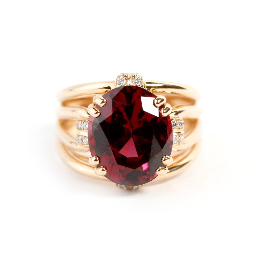 Bague grenat rouge rose framboise diamants et or rose