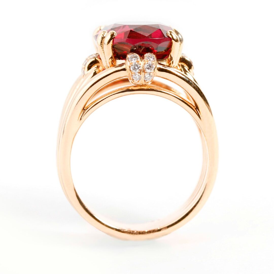 Bague grenat rouge rose framboise diamants et or rose