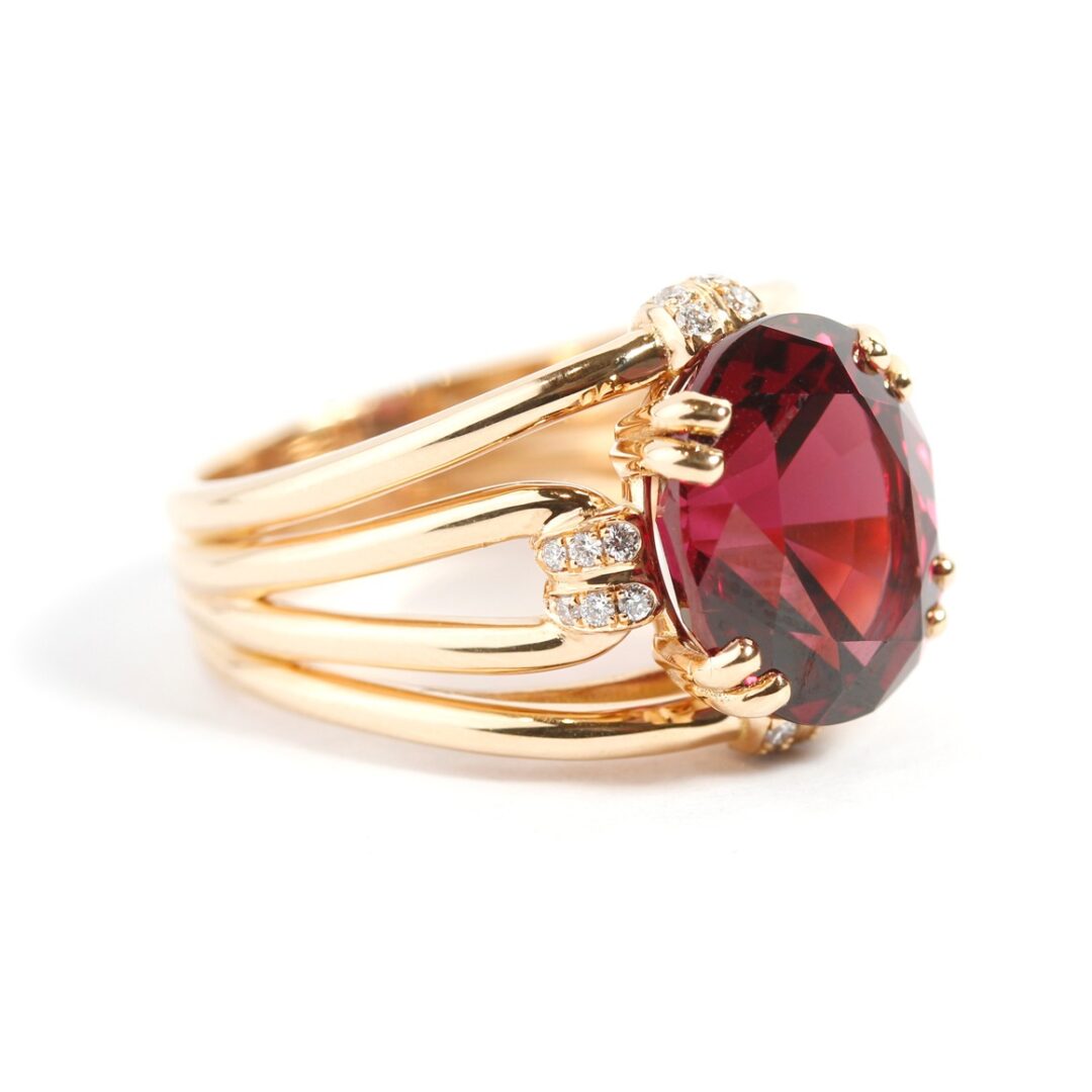 Bague grenat rouge rose framboise diamants et or rose