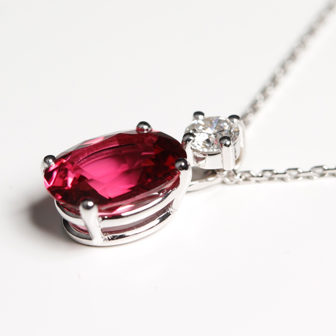 Pendentif tourmaline rose ovale diamant