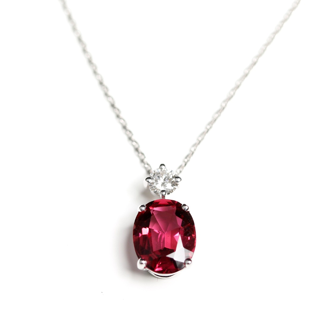 Pendentif tourmaline rose ovale diamant