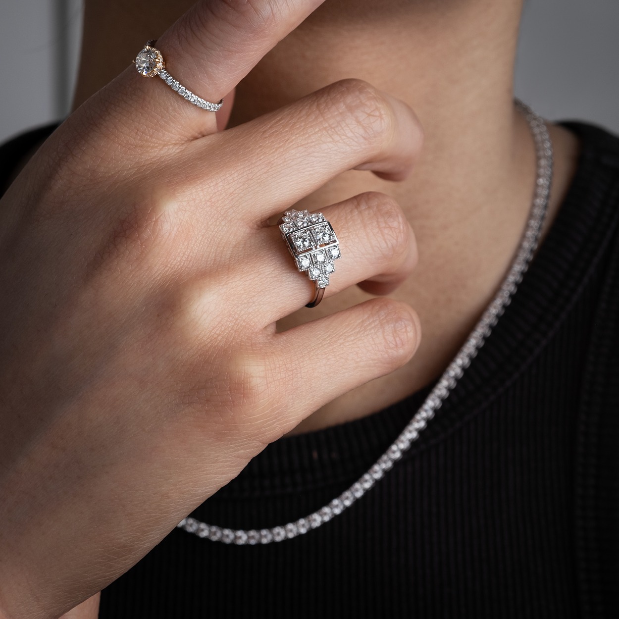 Crown Solitaire diamants Zelda Bague diamants Style Art Déco Compagnie des Gemmes Paris