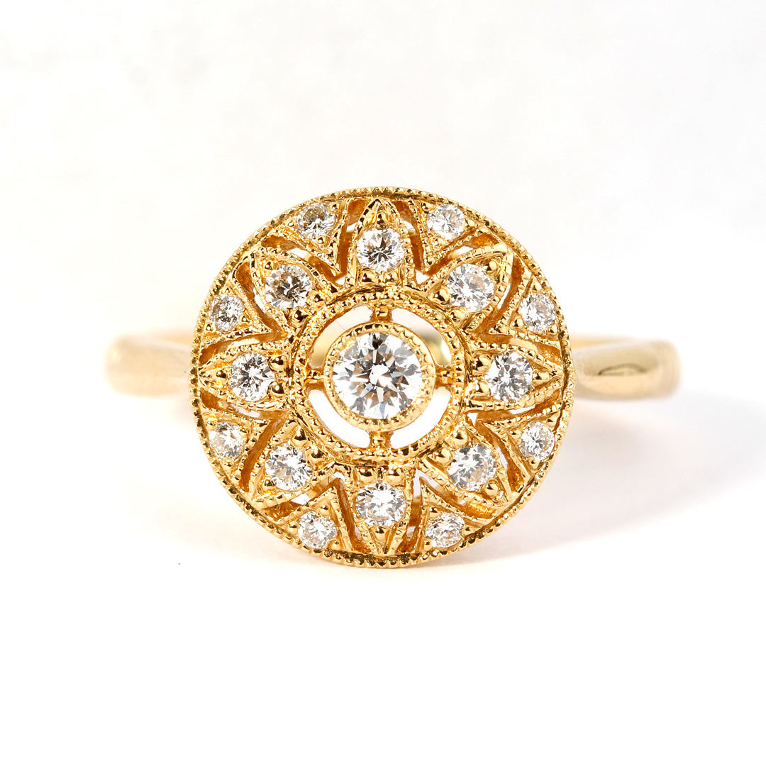 Bague diamants style Art Déco en or jaune Compagnie des Gemmes