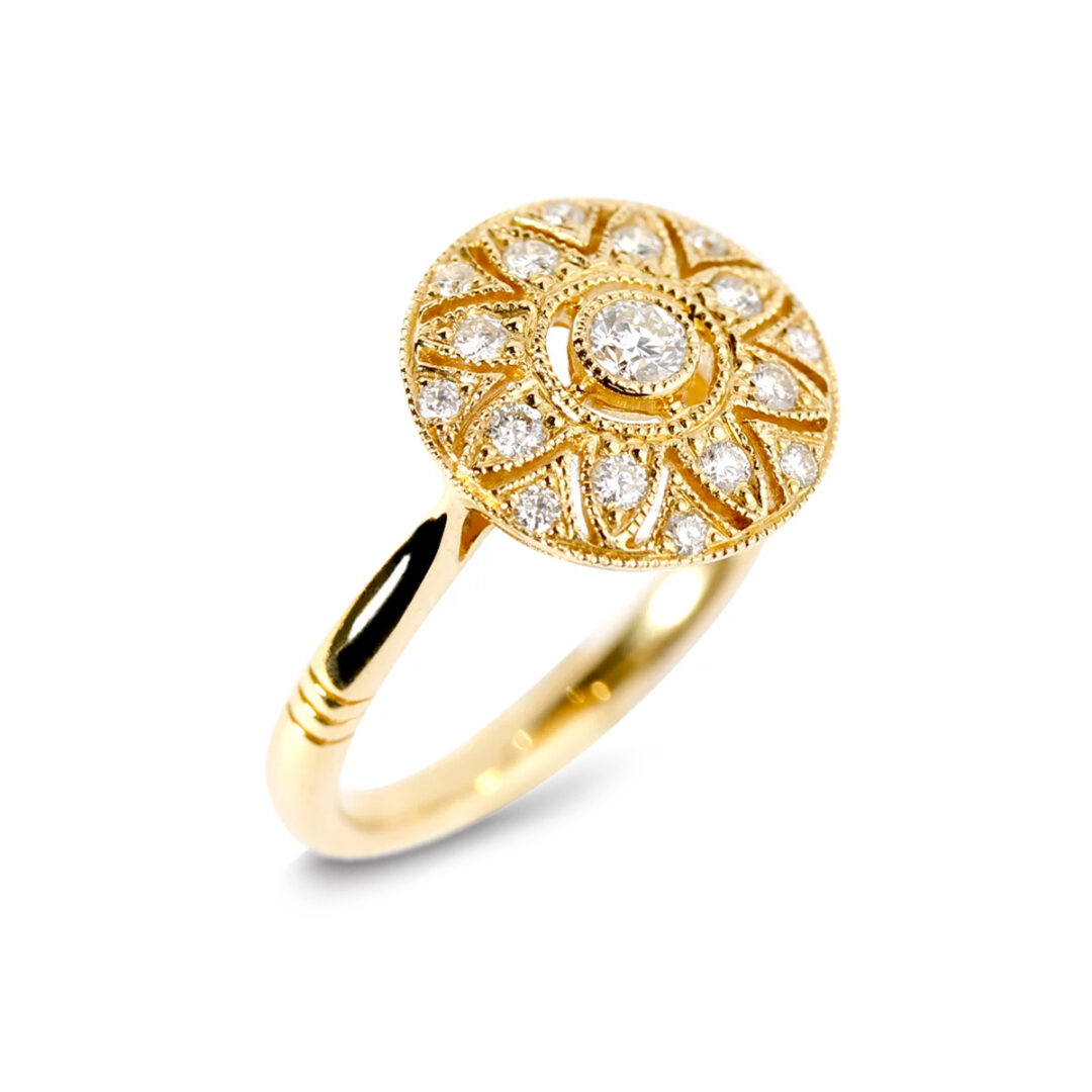 Bague diamants style Art Déco en or jaune Compagnie des Gemmes