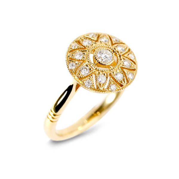 Bague diamants style Art Déco en or jaune Compagnie des Gemmes