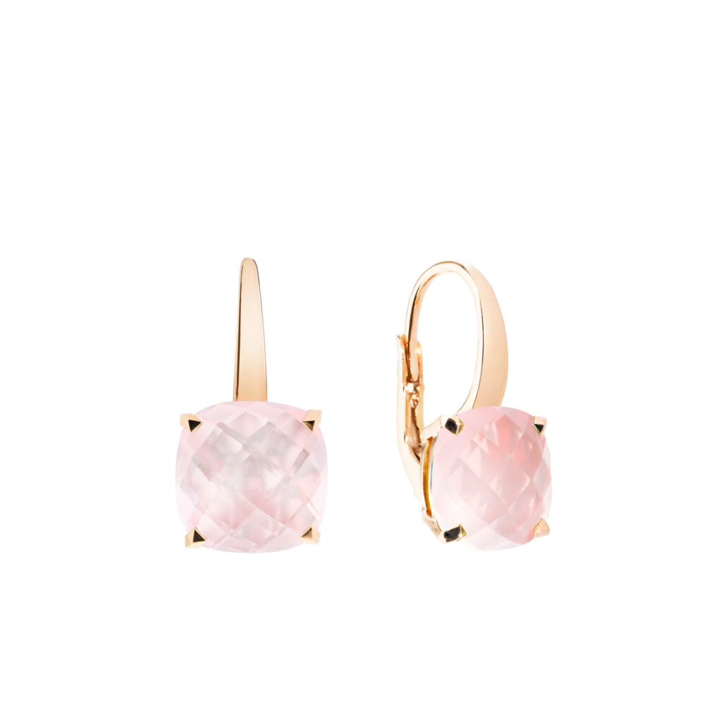 Boules d'oreilles quartz rose et or rose 18 K collection Poppy Blue par Cesare Pompanon