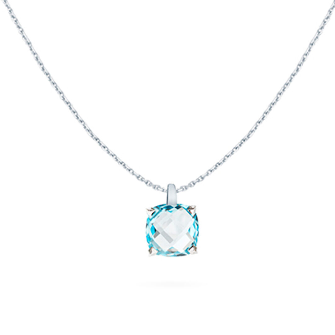 Pendentif topaze Sky Blue et or blanc 18 K collection Poppy Blue par Cesare Pompanon