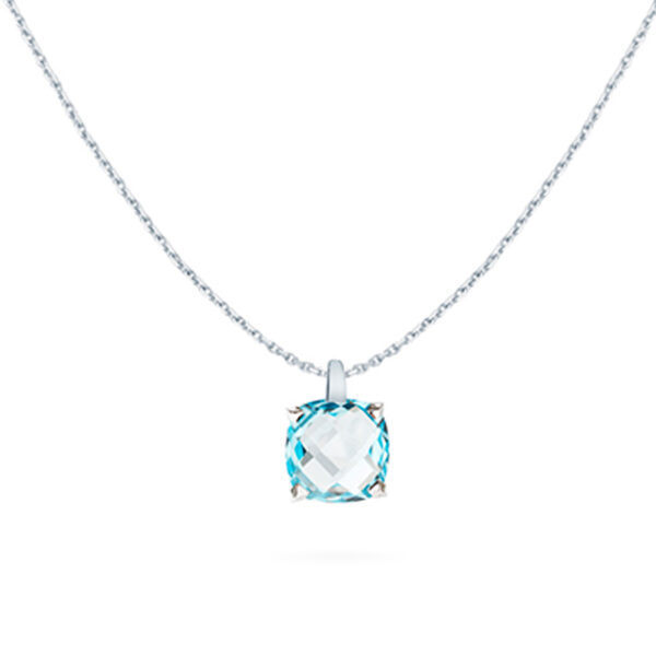 Pendentif topaze Sky Blue et or blanc 18 K collection Poppy Blue par Cesare Pompanon