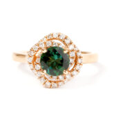 Bague tourmaline verte diamants or rose 18K forme fleur