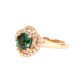 Bague tourmaline verte diamants or rose 18K forme fleur