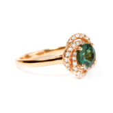 Bague tourmaline verte diamants or rose 18K forme fleur