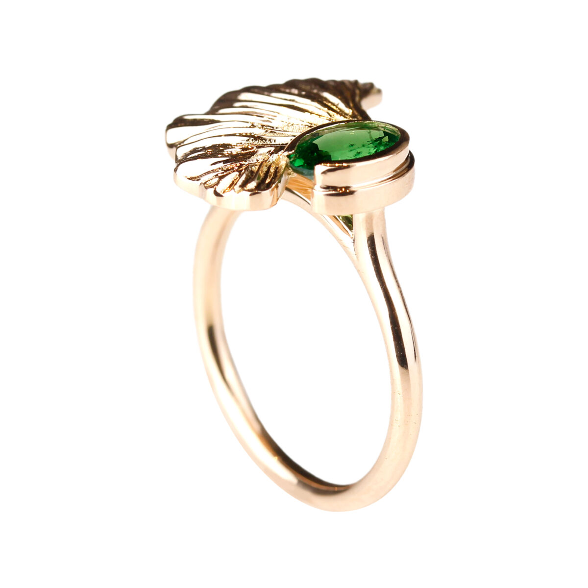 Bague grenat tsavorite feuille en or rose Compagnie des Gemmes Joaillerie Paris