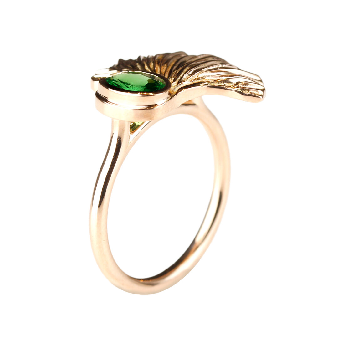 Bague grenat tsavorite feuille en or rose Compagnie des Gemmes Joaillerie Paris