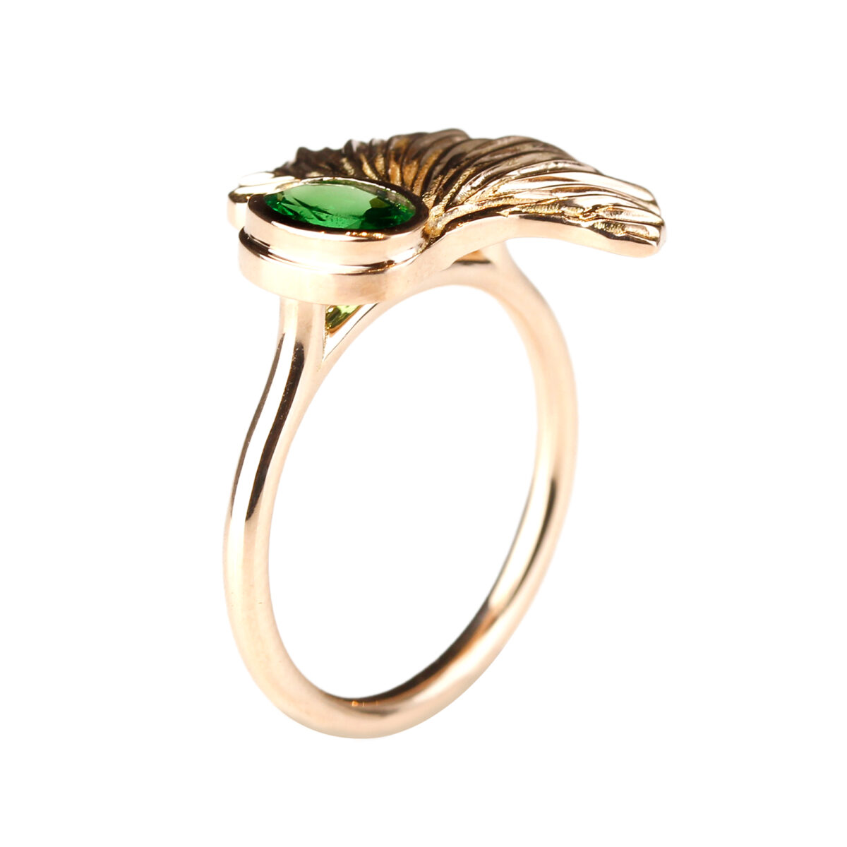 Bague grenat tsavorite feuille en or rose Compagnie des Gemmes Joaillerie Paris