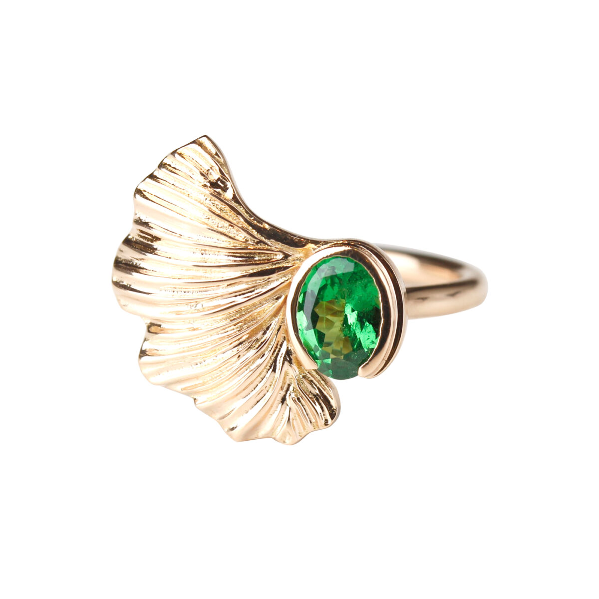 Bague grenat tsavorite feuille en or rose Compagnie des Gemmes Joaillerie Paris