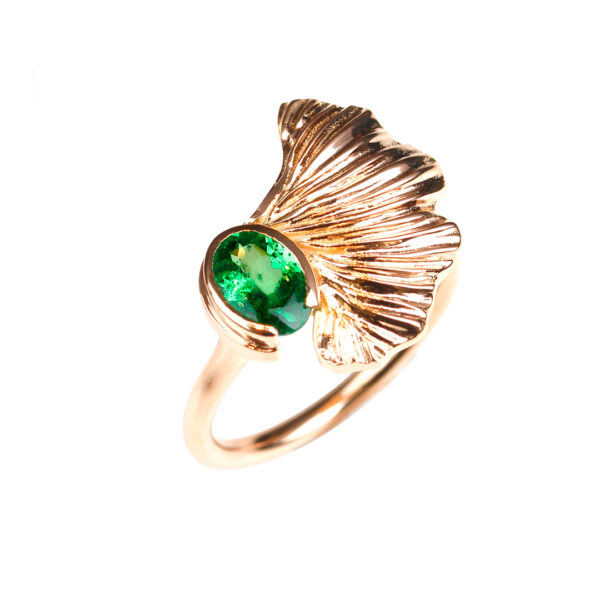 Bague grenat tsavorite feuille en or rose Compagnie des Gemmes Joaillerie Paris