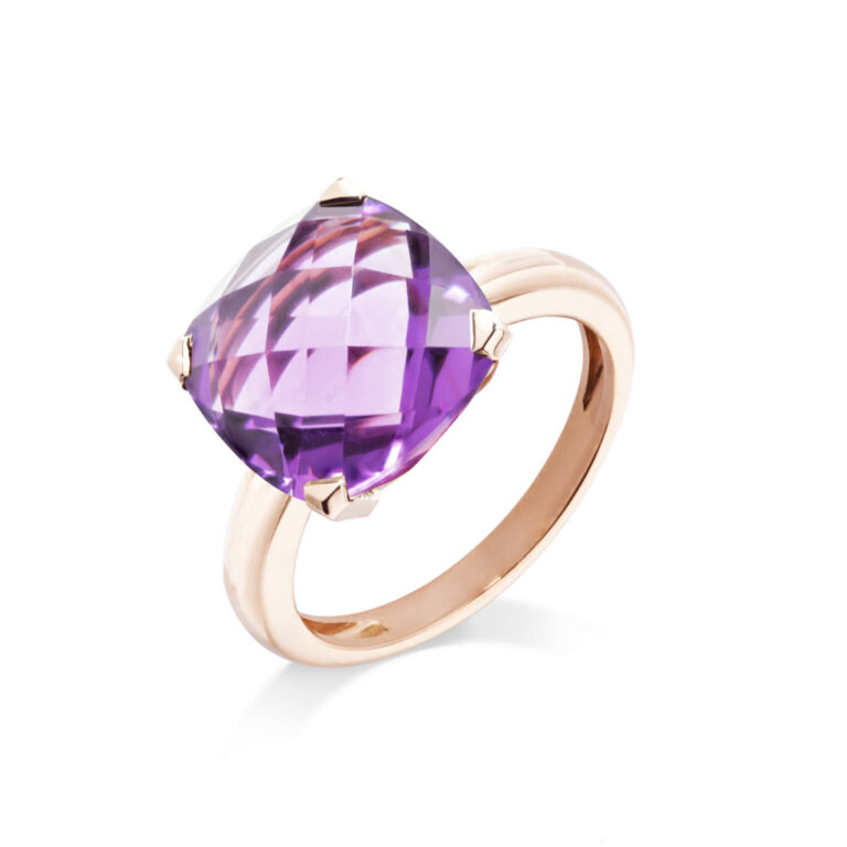Bague En Alliage Avec Cristal Améthyste - Taille 54, Couleur Violette, Style Bohème
