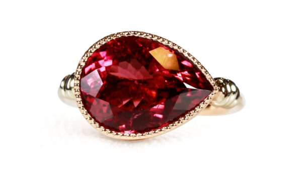 Bague tourmaline rubellite poire et or rose