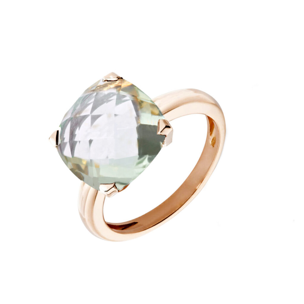 Bague prasiolite et or rose Poppy Blue par Cesare Pompanon