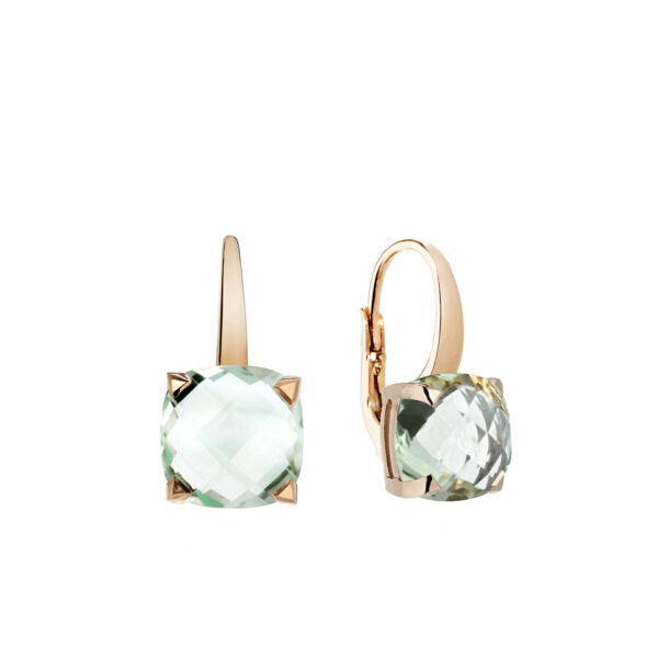 Boucles d'oreilles prasiolite et or rose Poppy Blue par Cesare Pompanon