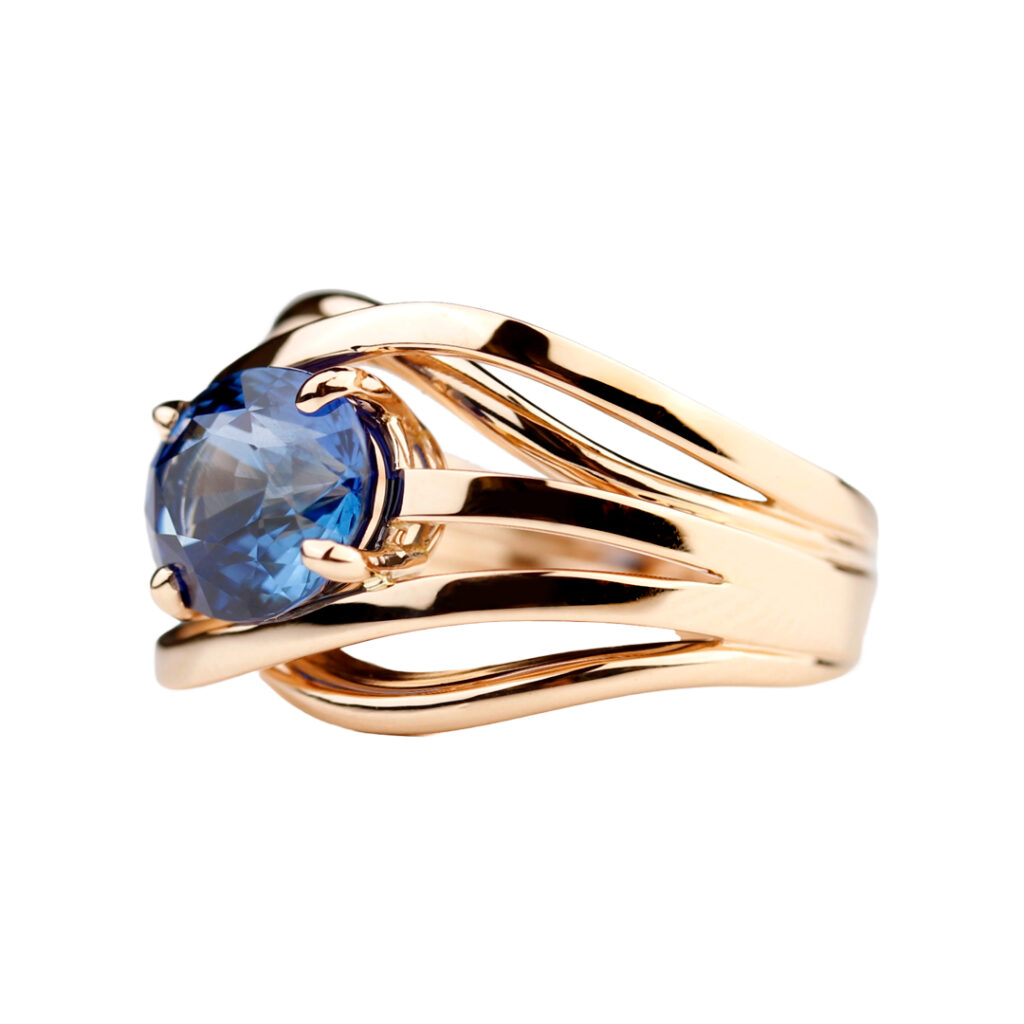 Bague saphir et muliples fils d'or rose Collection Jardin Compagnie des Gemmes Joaillier à Paris