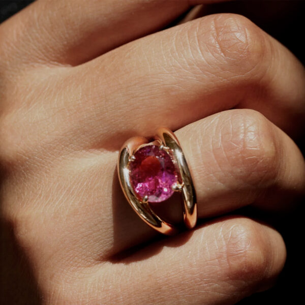 Bague tourmaline rose et or rose