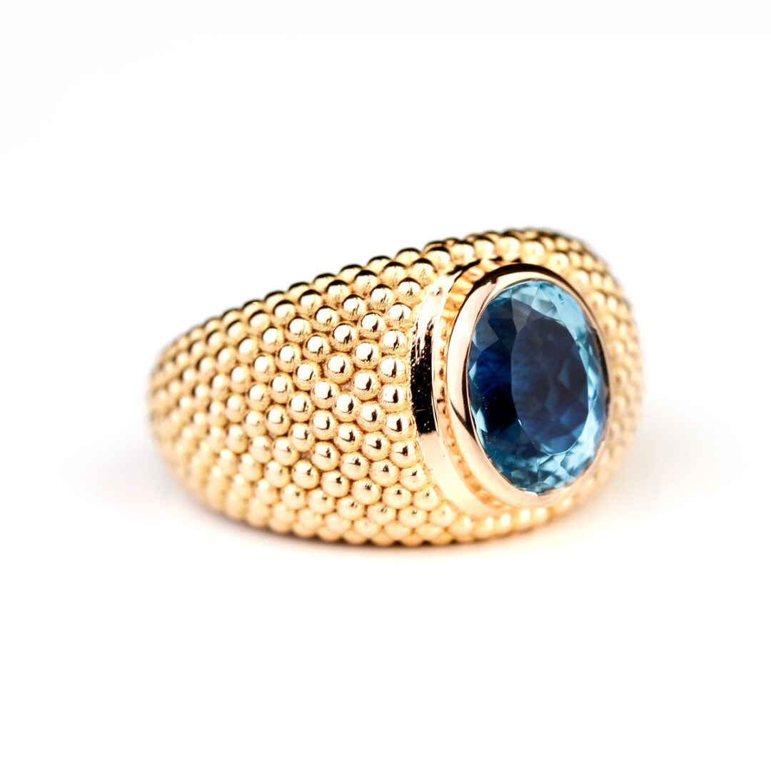 Bague jonc boule aigue-marine or rose Compagnie des Gemmes joaillier à Paris