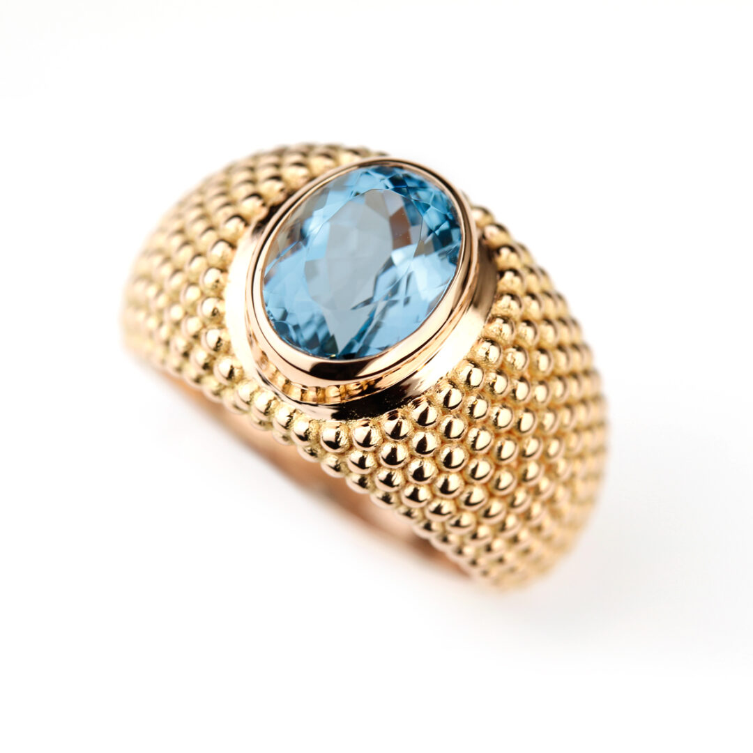 Bague jonc boule aigue-marine or rose Compagnie des Gemmes joaillier à Paris