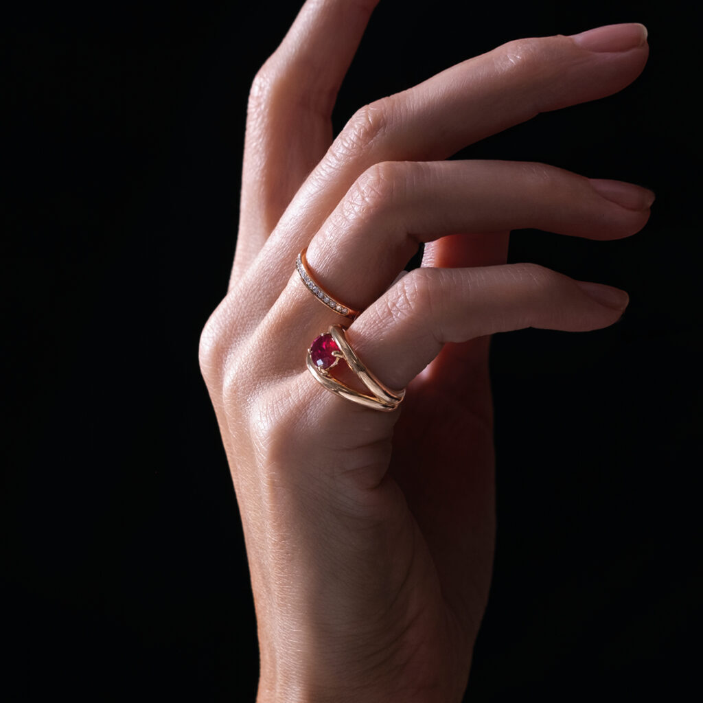 Boccadilupo bague rubis or rose Alliance diamants Majesté