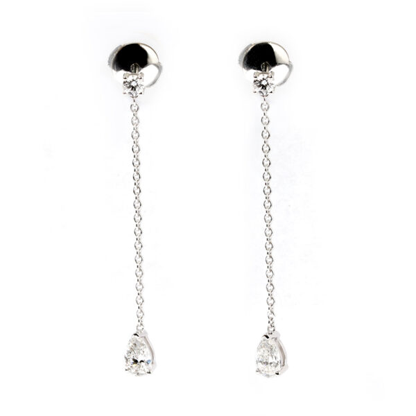 Boucles d'oreilles diamant poire or blanc 18K Compagnie des Gemmes Joaillier à Paris