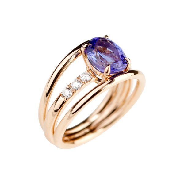 Bague tanzanite diamants or rose 18 K Collection Chenonceau Compagnie des Gemmes joaillier à Paris