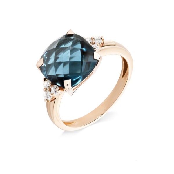 Bague topaze London Blue diamants et or rose collection Poppy Blue