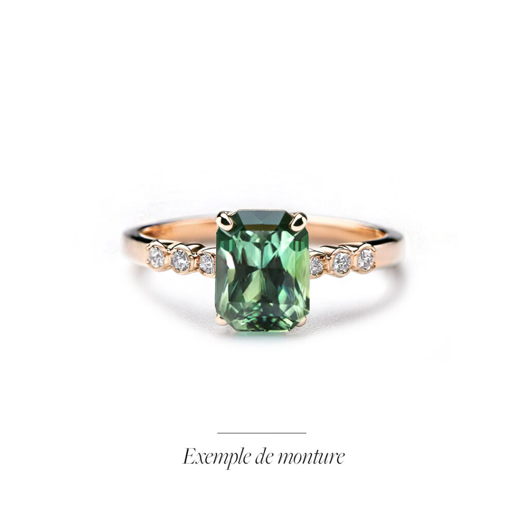 Bague Saphir vert taille émeraude 4,58 cts