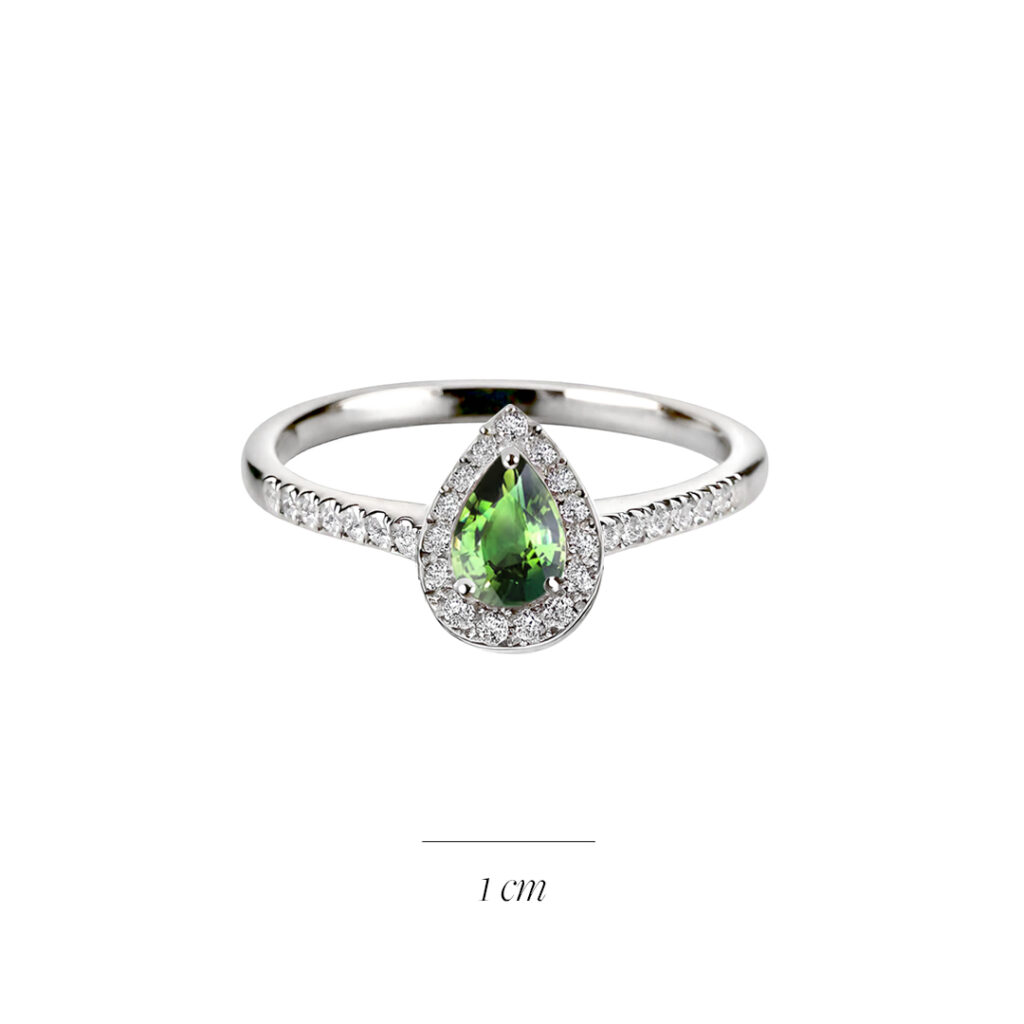 Saphir vert poire 1,84 ct pour création de bijou sur mesure à Paris