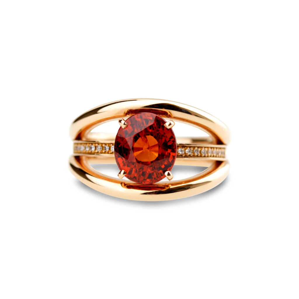 Bague grenat spessartite or rose Compagnie des Gemmes joaillier à Paris