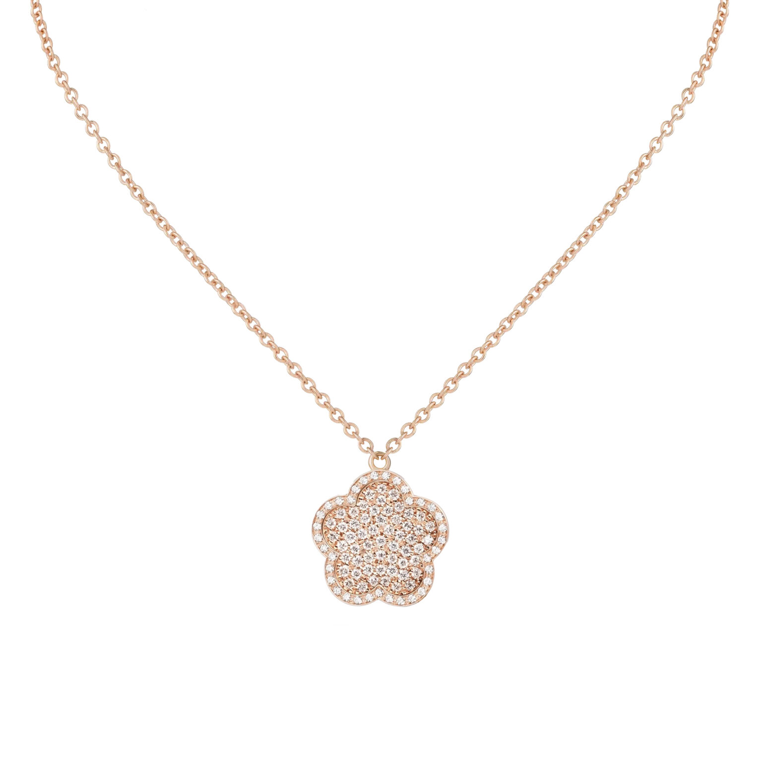 Pendentif Fiore di Mamma S en or rose 18 K, entièrement pavé de diamants blancs naturels, création Cesare Pompanon