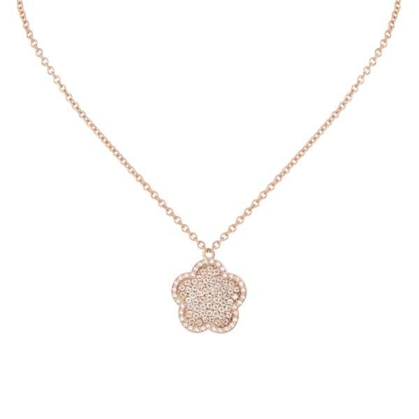 Pendentif Fiore di Mamma S en or rose 18 K, entièrement pavé de diamants blancs naturels, création Cesare Pompanon