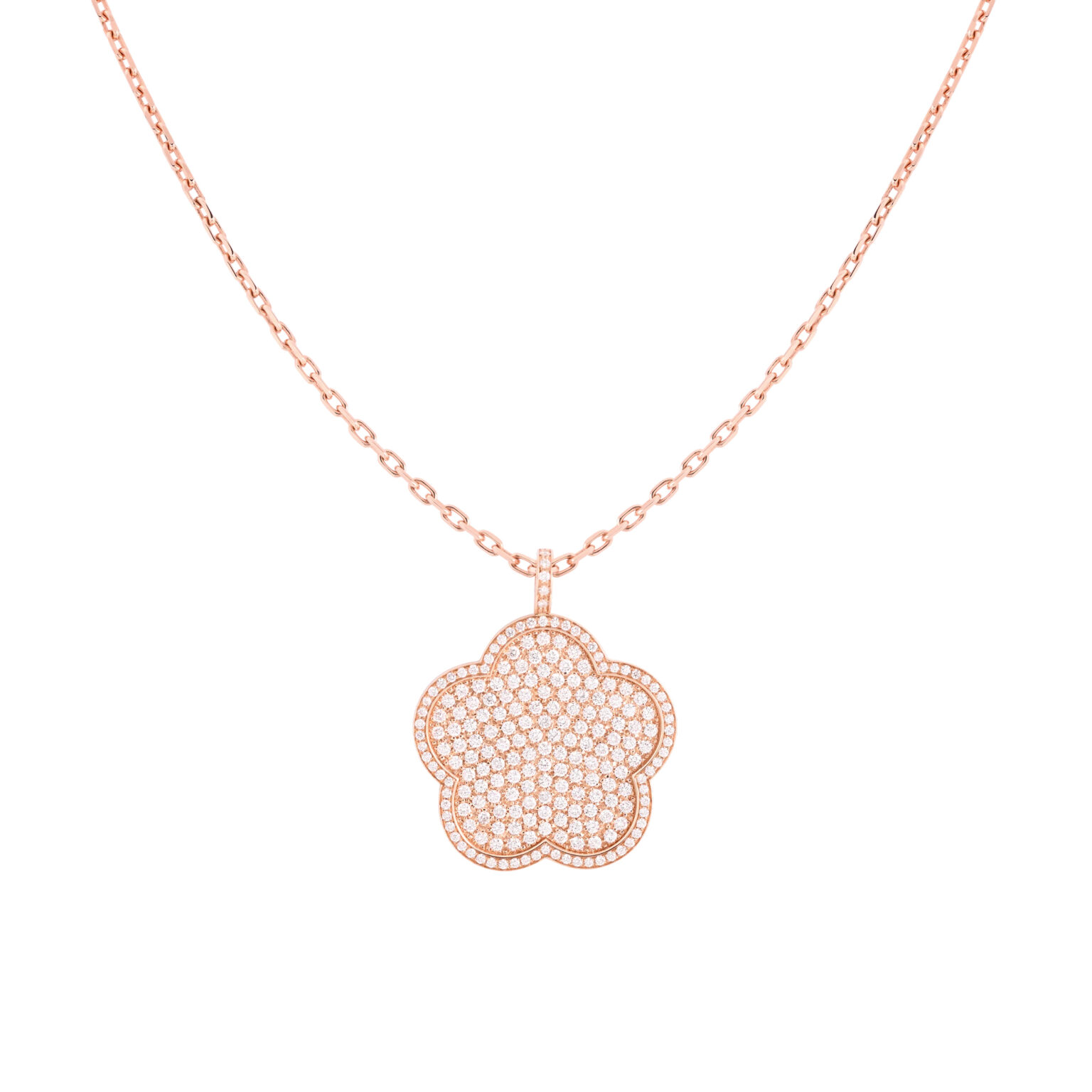 Pendentif Fiore di Mamma XL en or rose 18 K, entièrement pavé de diamants blancs naturels, création Cesare Pompanon