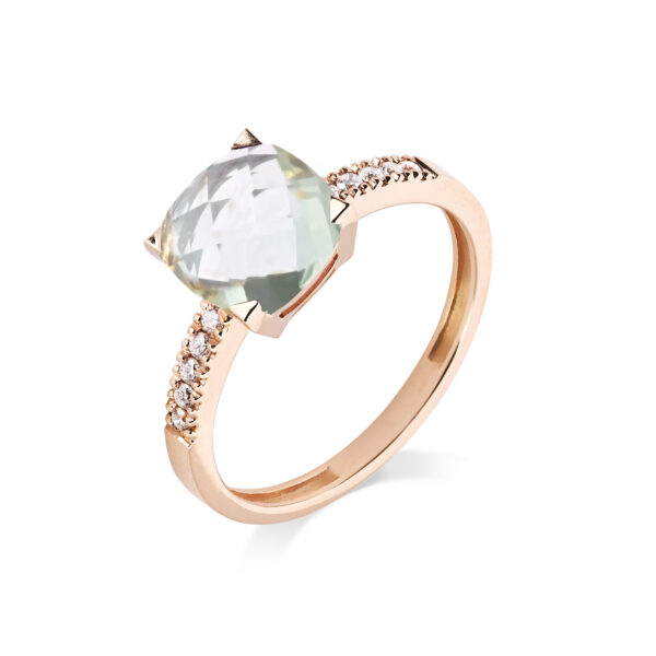Poppy bague anneau diamants prasiolite